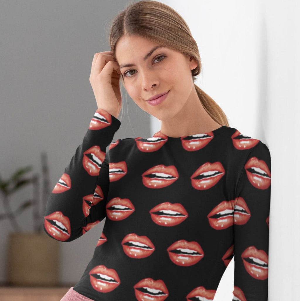 Red lips Women's Rash Guard AOP