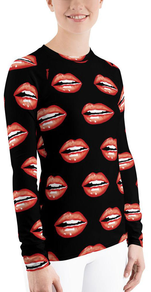 Red lips Women's Rash Guard AOP