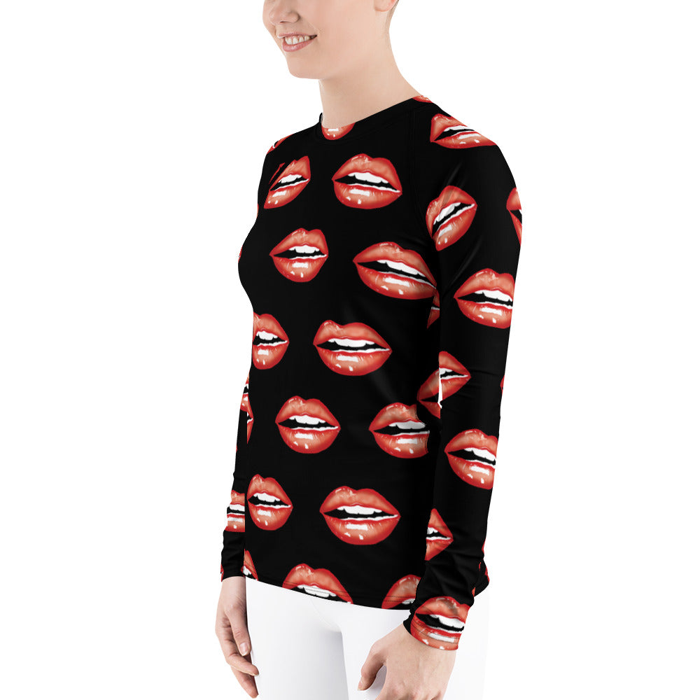 Red lips Women's Rash Guard AOP