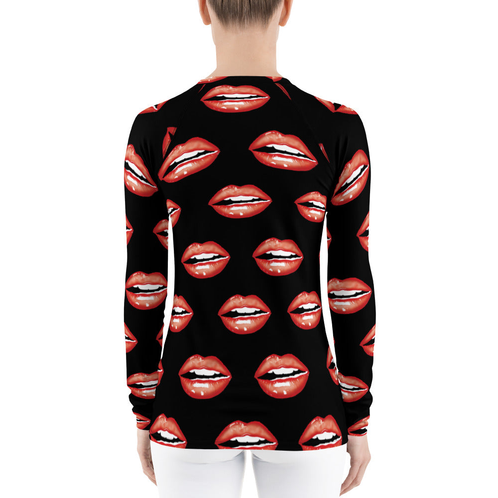 Red lips Women's Rash Guard AOP